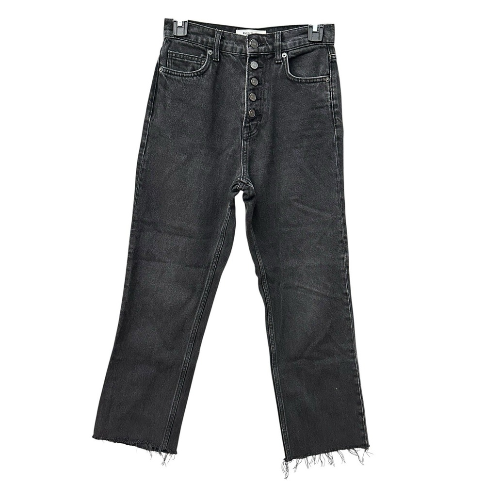 Reformation Cynthia High Rise Straight Jeans Women's Size 25 Black Button #GG7-7